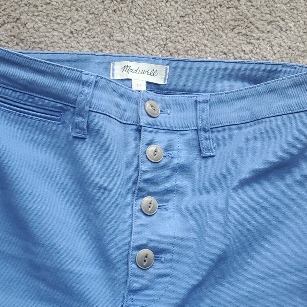 Madewell Blue Cotton Flare Pants - Picture 3 of 6